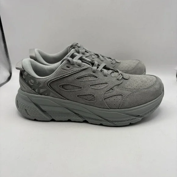 Hoka One One Men 8.5 Women's 9.5 Clifton L Suede Limestone Grey Running Shoe